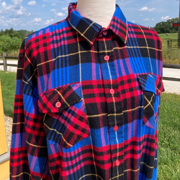 Vintage Electric Blue Plaid Flannel Shirt Pine Grove - Picture 2 of 16